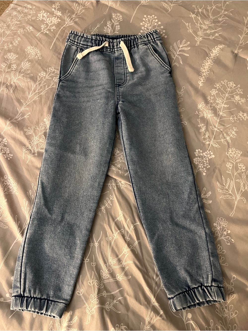 Kids Elastic-Waist Blue Denim Jogger Pants